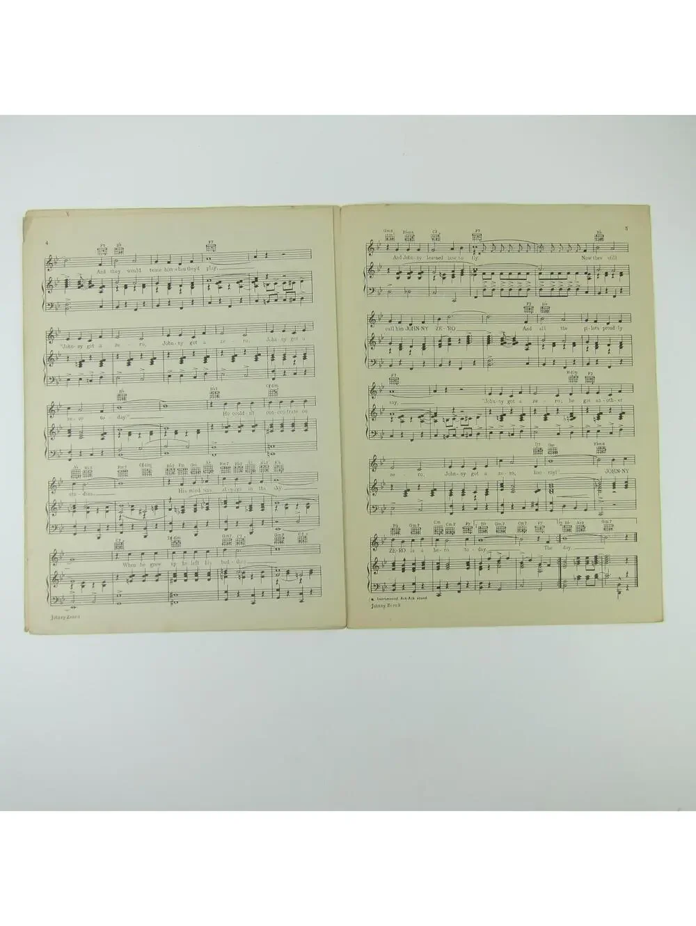 Sheet Music Johnny Zero WWII Military Fighter Pilot Bomber Aviation Vintage 1943
